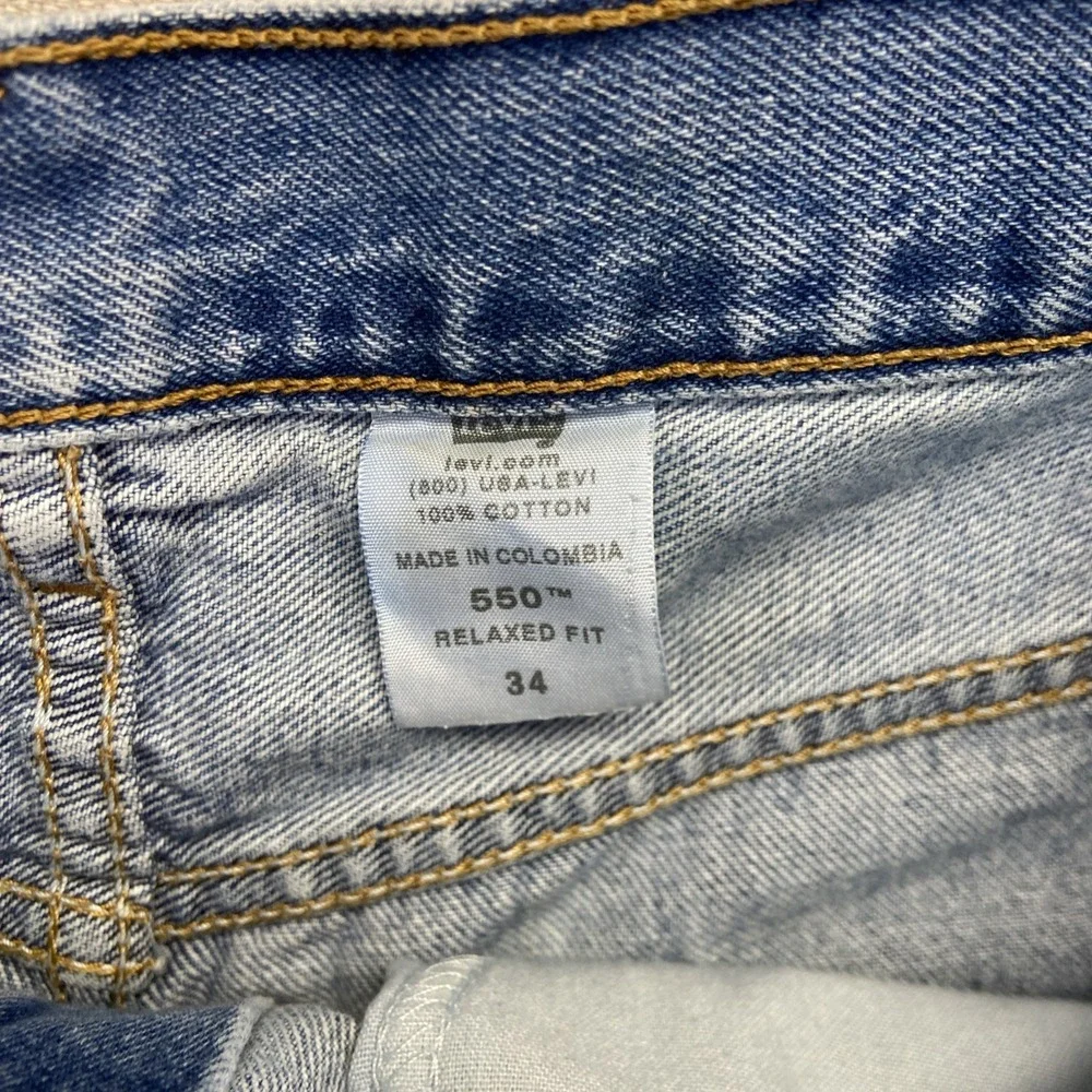 Vintage Levis 550 Shorts Mens 33 Blue Denim Blue Jean Jorts 90s Distressed